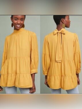 Maeve by Anthropologie Mustard Yellow Tiered Mini Dress Size XL